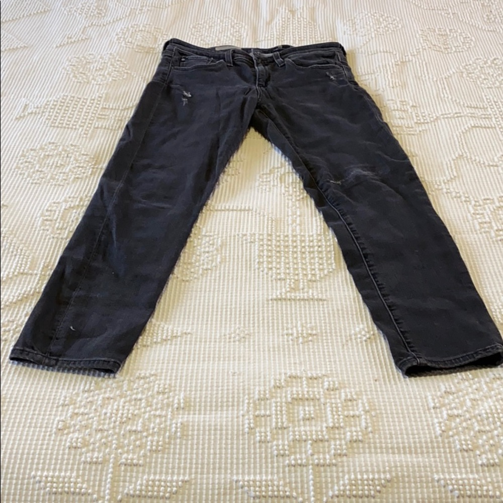 AG “The Stevie Ankle Petite” Distressed Denim